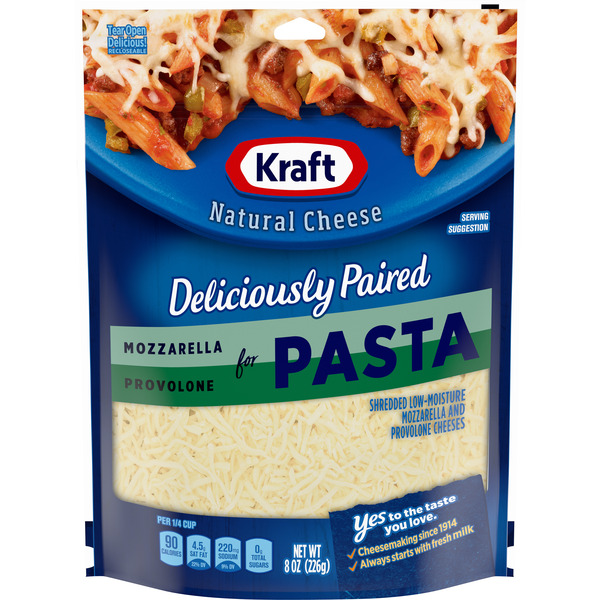 Specialty Cheeses Kraft Deliciously Paired Mozzarella & Provolone Shredded Cheese for Pasta, oz Bag hero