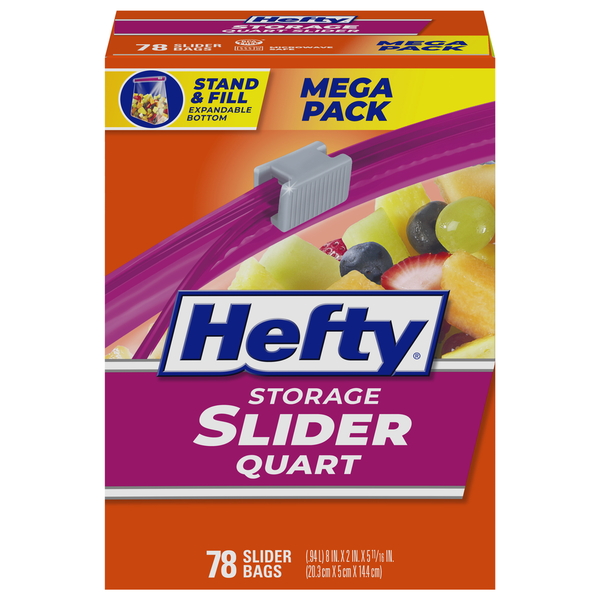 Food Storage Hefty Slider Bags, Storage, Quart, Mega Pack hero