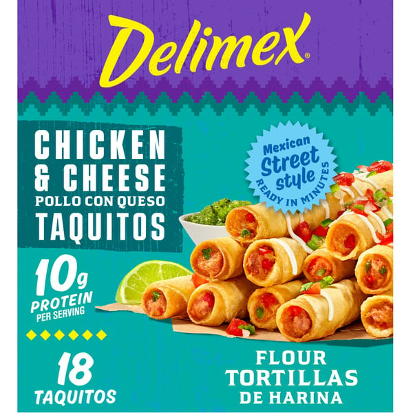 Frozen Appetizers & Sides Delimex Chicken & Cheese Large Flour Taquitos Frozen Food Snacks hero