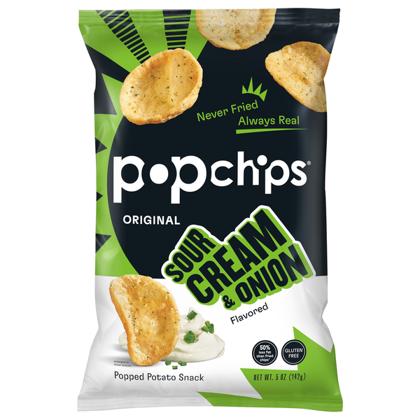 Popcorn & Jerky popchips Popped Chip Snack Sour Cream & Onion hero