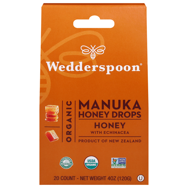 Vitamins & Supplements Wedderspoon Honey Drops, Organic, Manuka, Honey with Echinacea hero