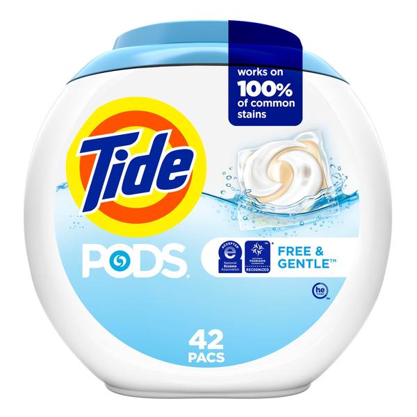 Laundry Tide PODS Free & Gentle Liquid Laundry Detergent Pacs hero