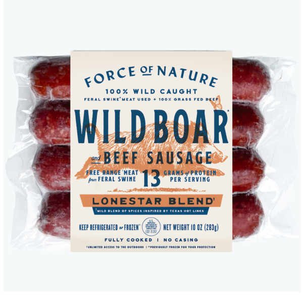 Hot Dogs, Bacon & Sausage Force of Nature Wild Boar and Beef Lonestar Sausages hero