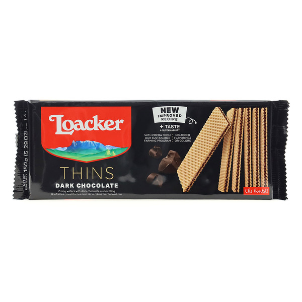 Cookies & Cakes Loacker Thins Dark Chocolate, Creme-filled Wafer Cookies hero