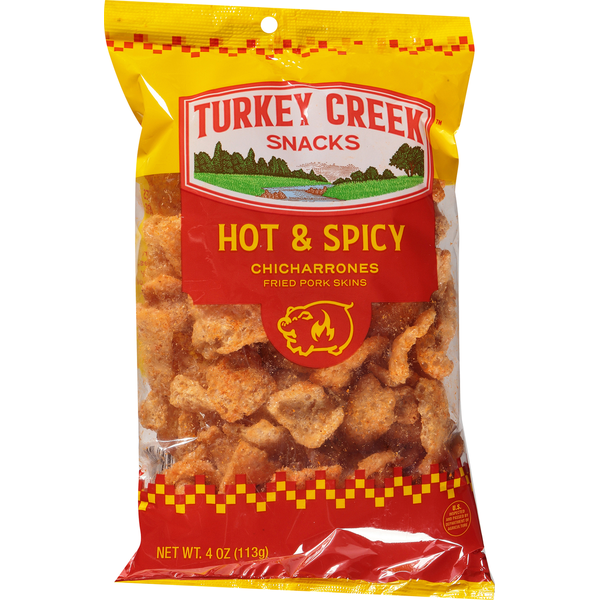 Turkey Creek Snacks Chicharrones, Hot & Spicy hero