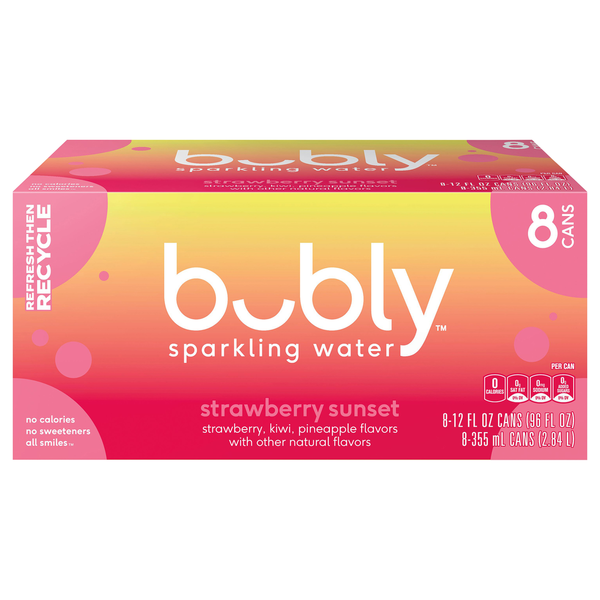 bubly Sparkling Water, Strawberry Sunset hero