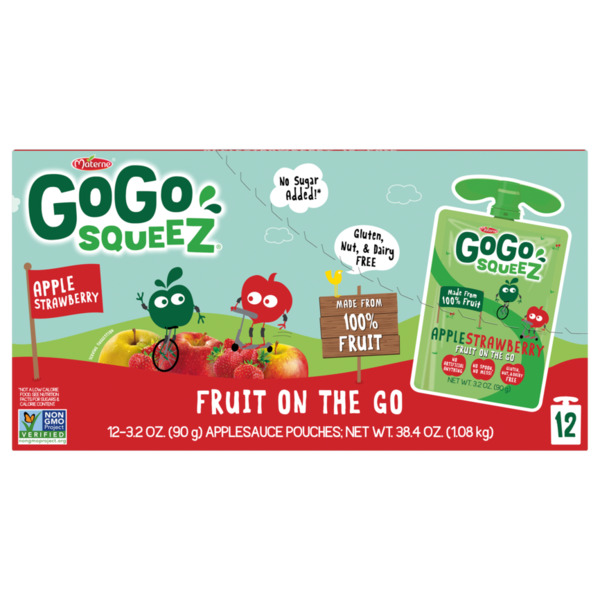 Fruit & Vegetable Snacks GoGo Squeez Fruit Blend Snack, Apple Strawberry, 12 pack hero