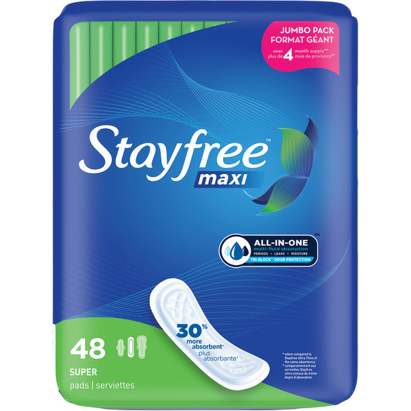 Feminine Care Stayfree Pads, Maxi, Super, Jumbo Pack hero