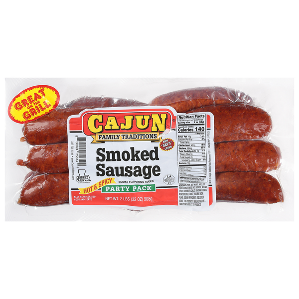 Hot Dogs, Bacon & Sausage Cajun Sausage, Hot & Spicy, Smoked, Party Pack hero