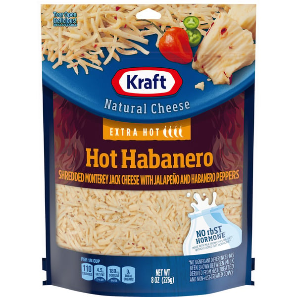 Packaged Cheese Kraft Hot Habanero Monterey Jack Shredded Cheese with Extra Hot Jalapeno & Habanero Pe hero