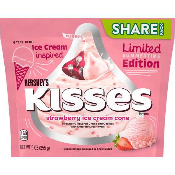 Candy & Chocolate Hershey's Kisses Candy, Strawberry Ice Cream Cone, Share Pack hero