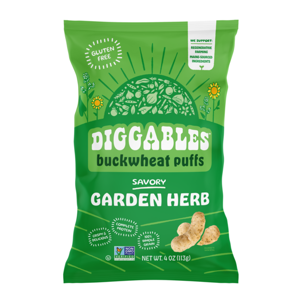 Chips & Pretzels Diggables Buckwheat Puffs Savory Garden Herb hero