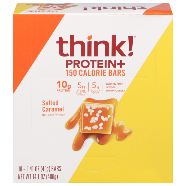 Fruit & Vegetable Snacks think! 150 Calorie Bars, Salted Caramel, Protein+ hero