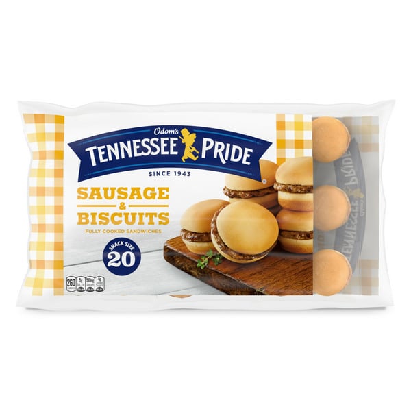 Frozen Breakfast Odom's Tennessee Pride Sausage and Biscuits, Snack Size Frozen Breakfast Sandwiches hero