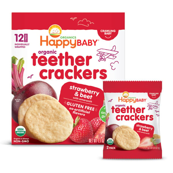 Baby Accessories Happy Baby Organics Organic Teether Crackers Gluten Free Strawberry & Beet with Amaranth hero