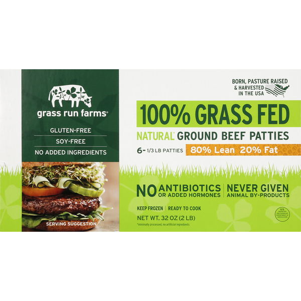 Frozen Meat & Seafood Grass Run Farms Beef Patties, Ground, 80/20 hero