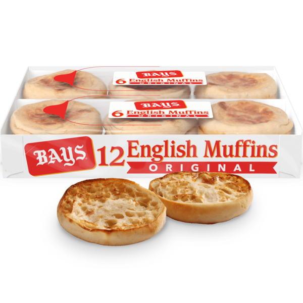 Breakfast Bakery Bays 12 count, Original Pre-sliced English Muffins hero