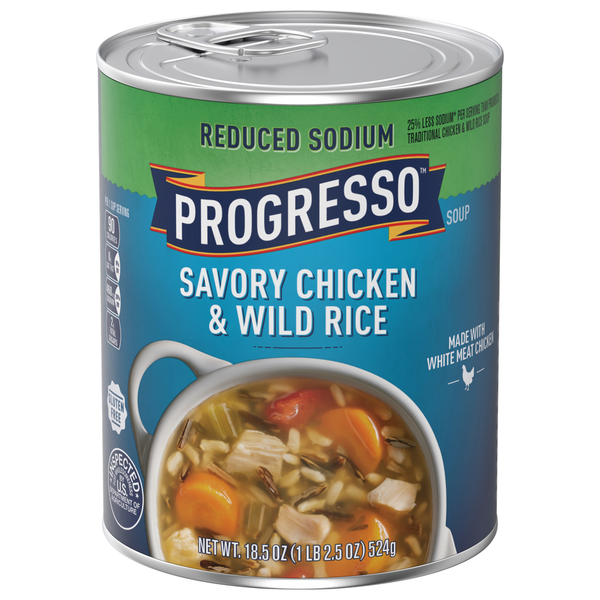 Soup, Broth & Bouillon Progresso Soup, Reduced Sodium, Savory Chicken & Wild Rice hero