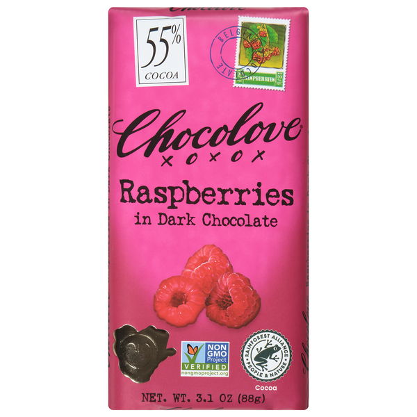 Candy & Chocolate Chocolove Dark Chocolate, Raspberries, 55% Cocoa hero