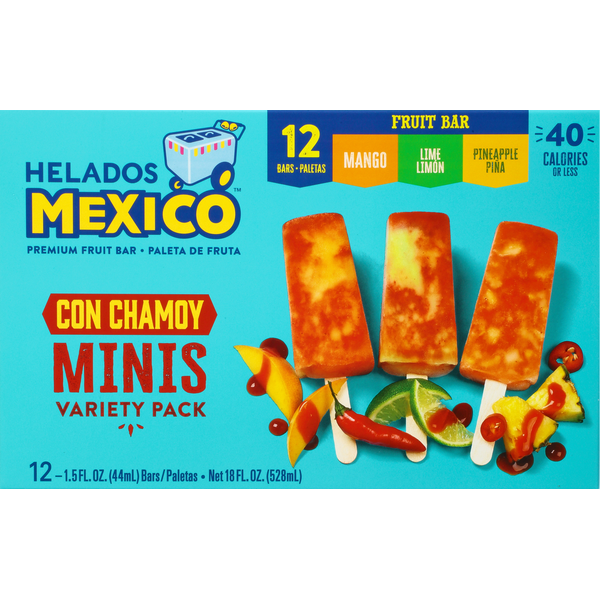 Ice Cream & Ice Helados Mexico Fruit Bars, Premium, Minis, Mango/Lime/Pineapple, Variety Pack hero