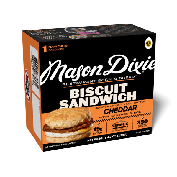 Frozen Breakfast Mason Dixie Cheddar Biscuit Sandwich With Sausage & Egg hero