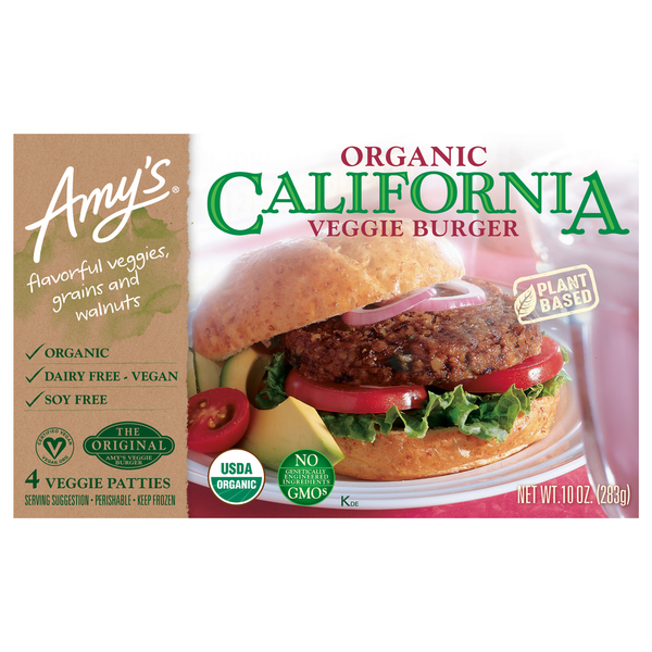 Frozen Vegan & Vegetarian Amy's Kitchen Organic California Veggie Burger hero