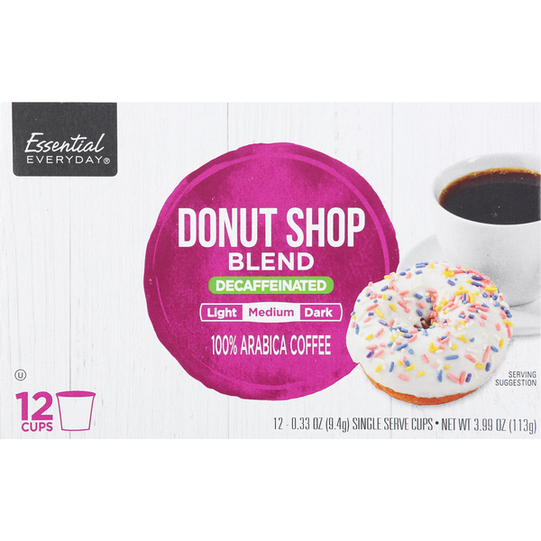 Coffee Essential Everyday Coffee, 100% Arabica, Decaffeinated, Medium Roast, Donut Shop Blend, Single Serve Cups hero