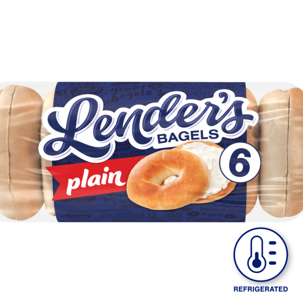 Refrigerated Pudding & Desserts Lender's Original, 6 count, Plain Pre-sliced Bagels hero