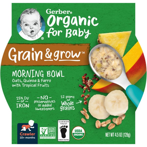 Baby Food & Formula Gerber Organic Morning Bowl Oats Red Quinoa & Farro With Tropical Fruits Tray hero