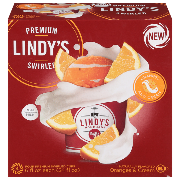 Ice Cream, Novelties & Ice Lindy's Italian Ice, Oranges & Cream, Premium Swirled hero