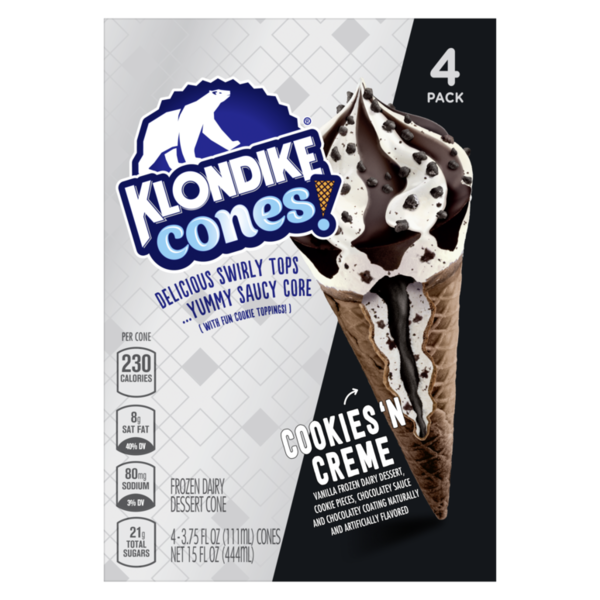 Klondike Frozen Dairy Dessert Cone Cookies 'N Cream hero