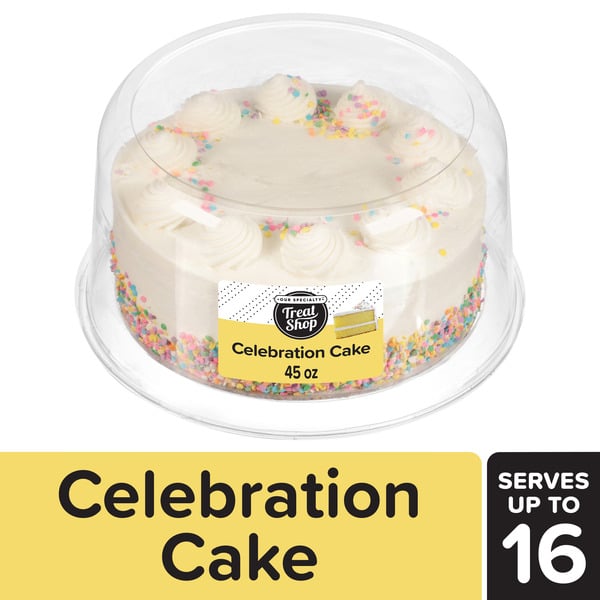 Bakery Desserts Our Specialty Vanilla Celebration Cake, 8" Double Layer Yellow Cake With Vanilla Buttrcreme hero