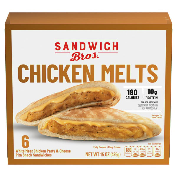 Frozen Meals Sandwich Bros. Chicken Melts Pita Snack Sandwich hero