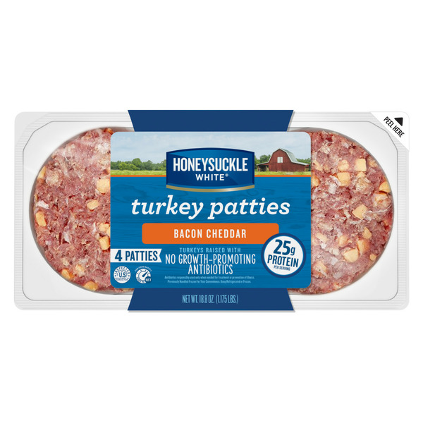 Packaged Meat Honeysuckle White® Bacon Cheddar Turkey Patties hero