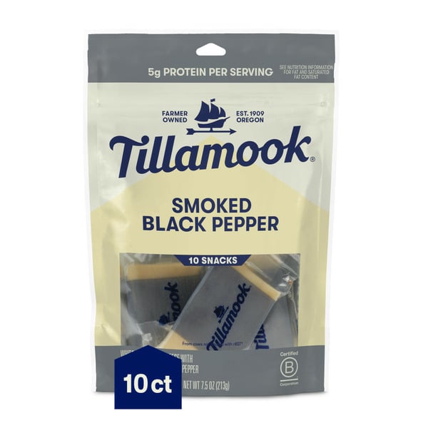 Specialty Cheeses Tillamook Smoked Black Pepper Cheese Snack Portions hero