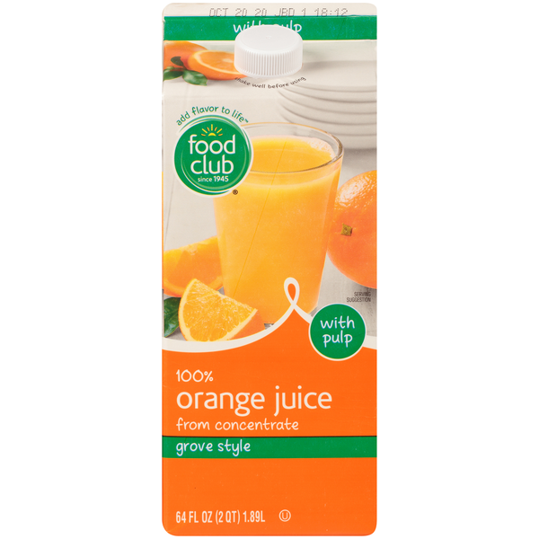 Juice & Nectars Food Club 100% Grove Style Orange Juice From Concentrate With Pulp hero