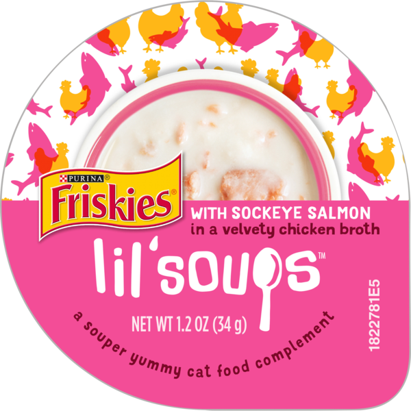 Cat Food Purina Friskies Natural, Grain Free Wet Cat Food Complement, Lil' Soups With Sockeye Salmon in Chicken Broth hero