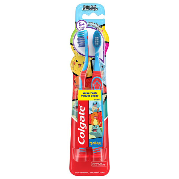 Oral Hygiene Colgate Toothbrushes, Extra Soft, Pokemon, Value Pack hero