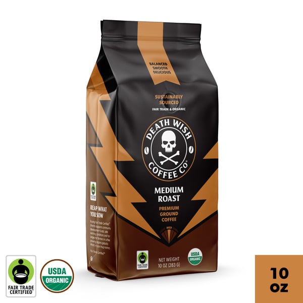 Death Wish Coffee, Medium Roast, Organic and Fair Trade, Ground Coffee hero