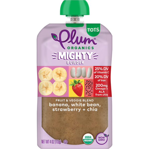 Baby Food & Formula Plum Organics® Mighty Protein & Fiber™ Banana, White Bean, Strawberry & Chia Tots Pouch hero