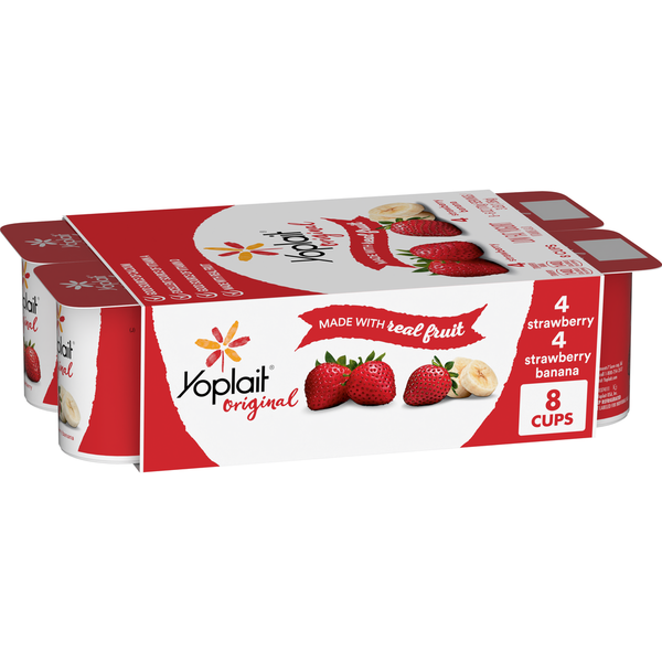 Yogurt Yoplait Original Low Fat Strawberry and Strawberry Banana Yogurt Cups hero