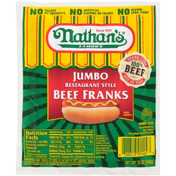 Hot Dogs & Sausage Nathan’s Famous Famous Jumbo Restaurant Style Beef Franks hero