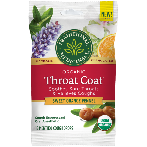 Cold, Flu & Allergy Traditional Medicinals Organic Throat Coat Sweet Orange Fennel Cough Drops hero