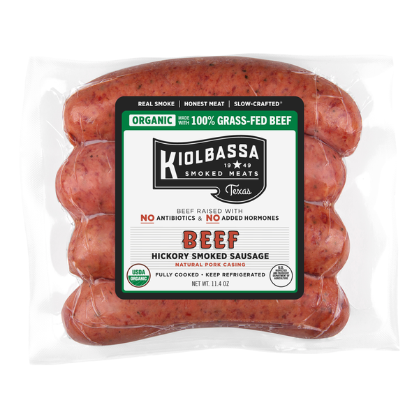 Hot Dogs, Bacon & Sausage Kiolbassa Provision Co Organic Beef Hickory Smoked Sausage hero