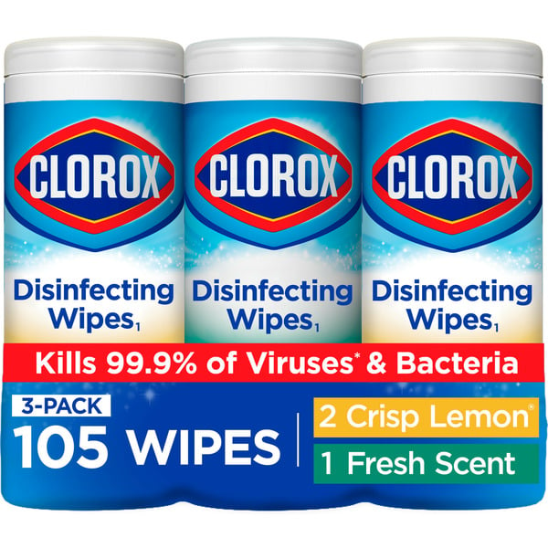 Cleaning Products Clorox Disinfecting Wipes, Crisp Lemon/Fresh Scent, 3 Pack hero