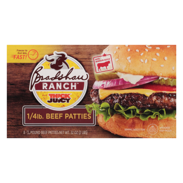 Frozen Meat & Seafood Bradshaw Ranch Thick N Juicy 1/4lb. Beef Patties hero