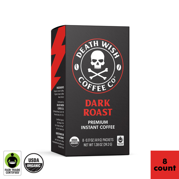 Coffee Death Wish Coffee, Dark Roast, Organic and Fair Trade, Instant Coffee hero