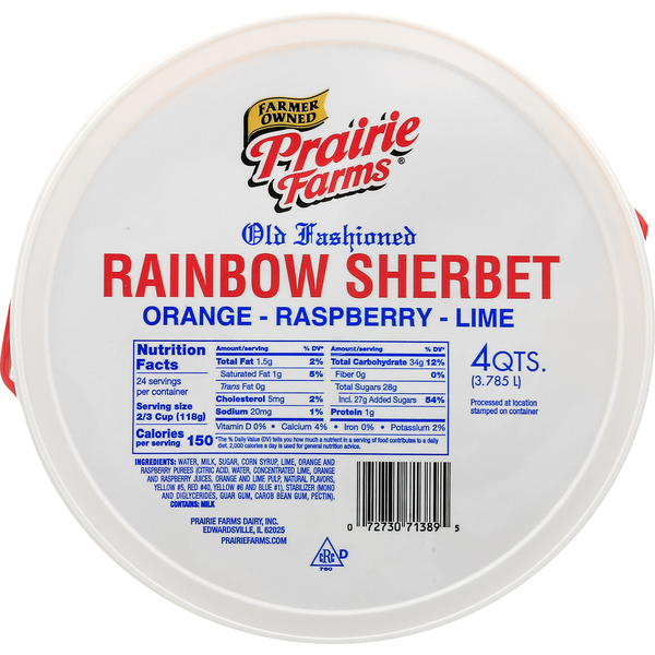 Ice Cream & Ice Prairie Farms Rainbow Sherbet Orange, Raspberry, Lime hero