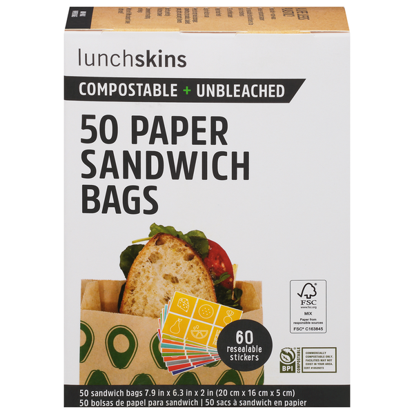 Food Storage Lunchskins Sandwich Bags, Paper, Avocado hero