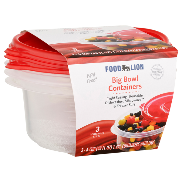 Plates, Bowls, Cups & Flatware Food Lion Containers with Lids, Big Bowl, 6-Cup hero